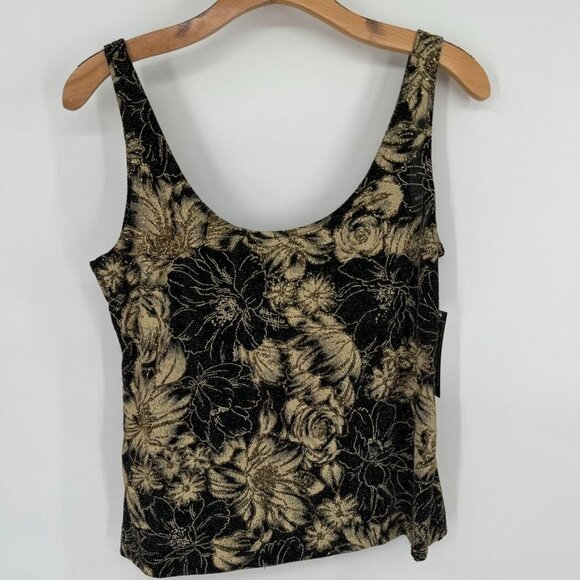 Alex Evenings Womens 2 pc Floral jacket Tank Top size Medium Black Gold sparkle - Picture 2 of 16